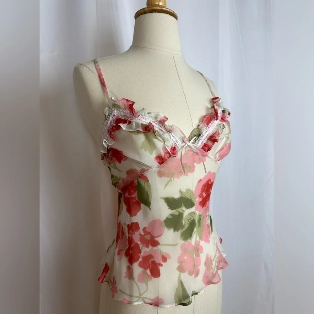 New Frances Smily Couture Silk Floral Camisole Top Sz S